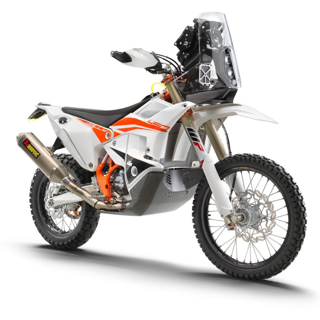 Das Bild zeigt das KTM 450 Rally Motorrad, ideal für Offroad-Abenteuer und leistungsstarkes Fahren.